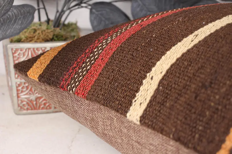 Throw Kilim Pillow, Ethnic Cushion Case, Toss Cushion Case, Pillow Case, Turkish Kilim Pillow, 16x24 Brown Pillow, Kilim Pillow - 7