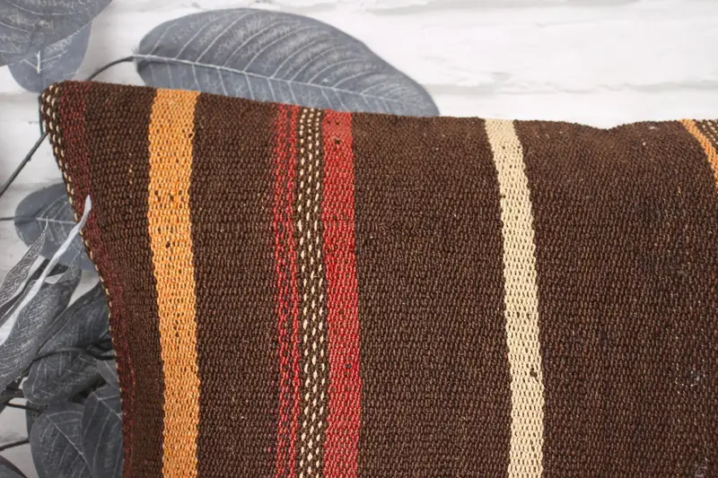 Throw Kilim Pillow, Ethnic Cushion Case, Toss Cushion Case, Pillow Case, Turkish Kilim Pillow, 16x24 Brown Pillow, Kilim Pillow - 2