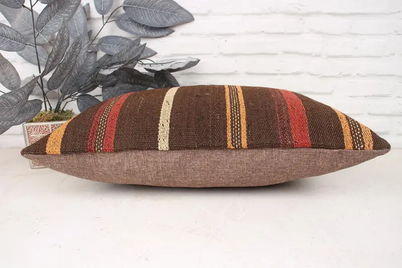 Throw Kilim Pillow, Ethnic Cushion Case, Toss Cushion Case, Pillow Case, Turkish Kilim Pillow, 16x24 Brown Pillow, Kilim Pillow - 5