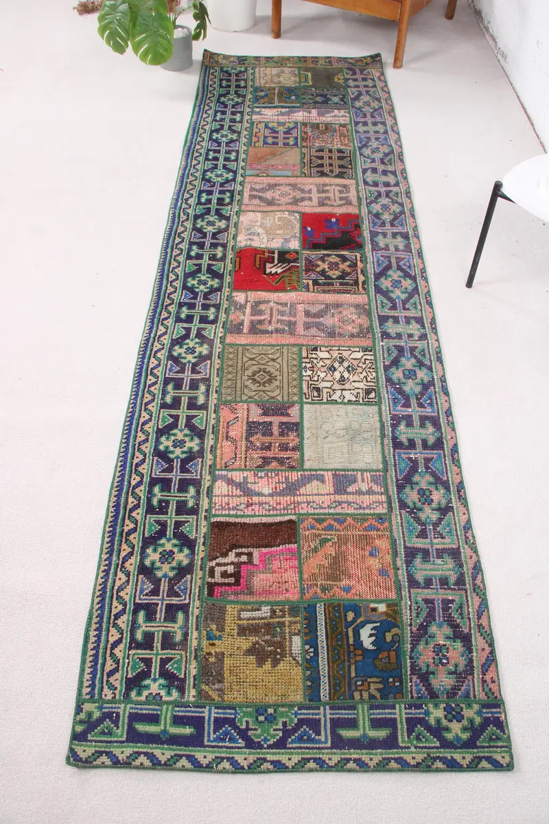 Handmade Purple Moroccan Rug, 2.6x9.5 ft with Pink Accents