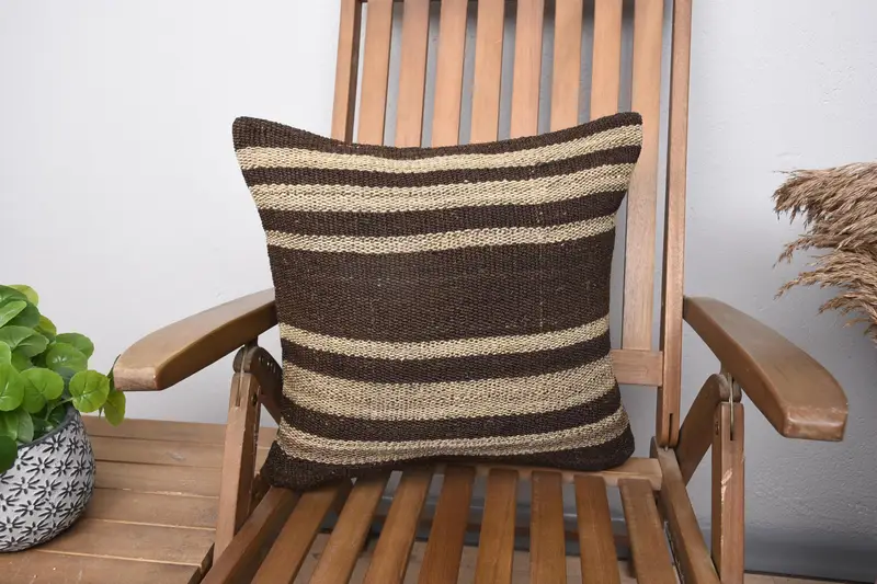Balcony Striped Turkish Pillow Case, Brown Moroccan 18x18 inch Pillowcase - 1