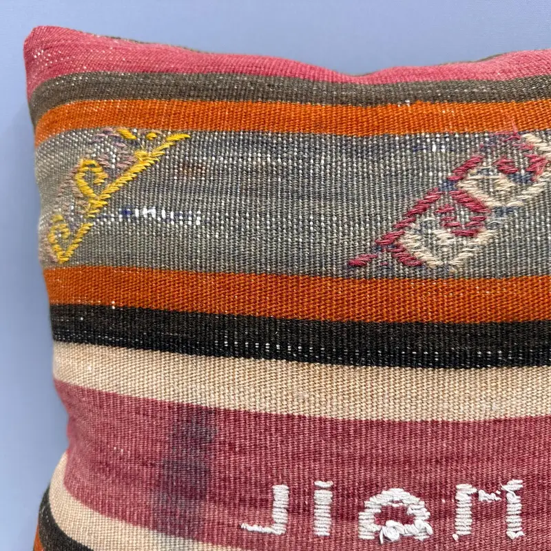 Aztec Cushion, Throw Kilim Pillow, 18x18 Orange Pillow Cover, Interior Designer Pillow, Turkish Kilim Pillow, Cushion Cover - 5