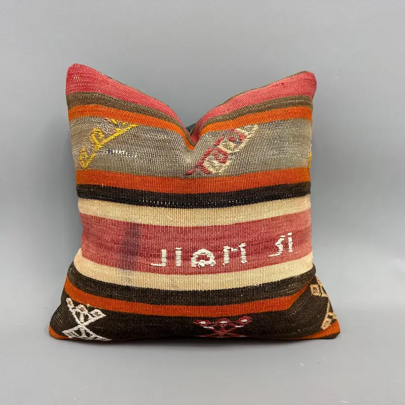 Aztec Cushion, Throw Kilim Pillow, 18x18 Orange Pillow Cover, Interior Designer Pillow, Turkish Kilim Pillow, Cushion Cover - 1