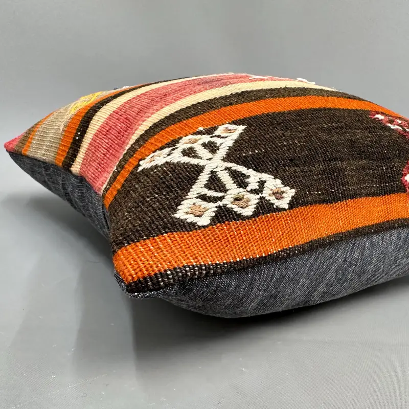 Aztec Cushion, Throw Kilim Pillow, 18x18 Orange Pillow Cover, Interior Designer Pillow, Turkish Kilim Pillow, Cushion Cover - 6