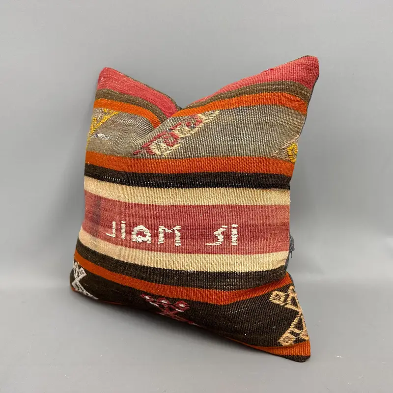 Aztec Cushion, Throw Kilim Pillow, 18x18 Orange Pillow Cover, Interior Designer Pillow, Turkish Kilim Pillow, Cushion Cover - 3