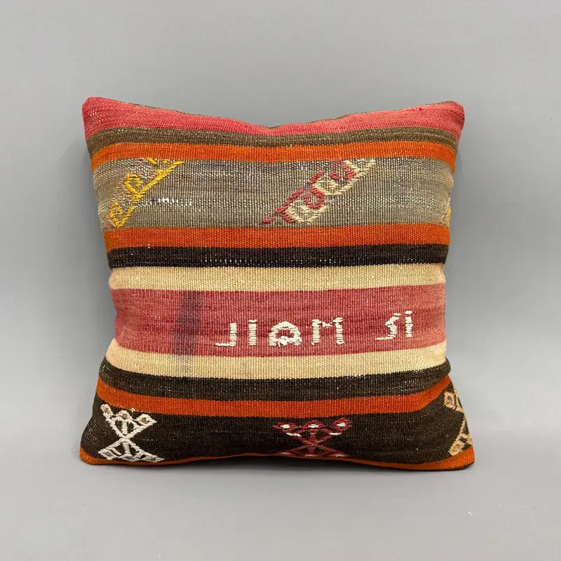Aztec Cushion, Throw Kilim Pillow, 18x18 Orange Pillow Cover, Interior Designer Pillow, Turkish Kilim Pillow, Cushion Cover - 4