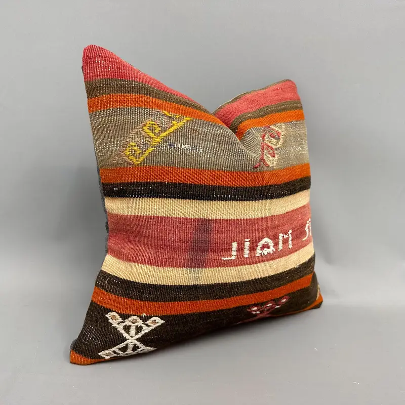 Aztec Cushion, Throw Kilim Pillow, 18x18 Orange Pillow Cover, Interior Designer Pillow, Turkish Kilim Pillow, Cushion Cover - 2