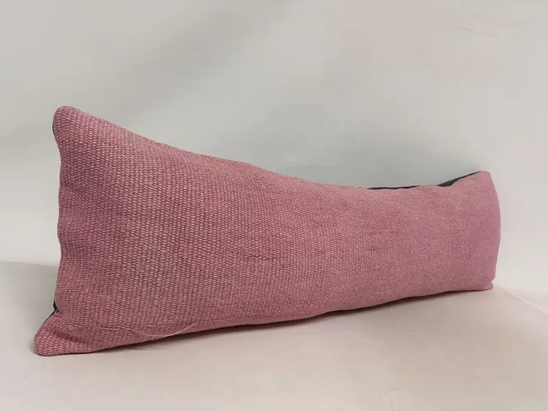 パターンスロークッションケース、トルコのキリム枕、手作りのキリムクッション、枕カバー、ギフト枕、16x48ピンクのクッションカバー - 3