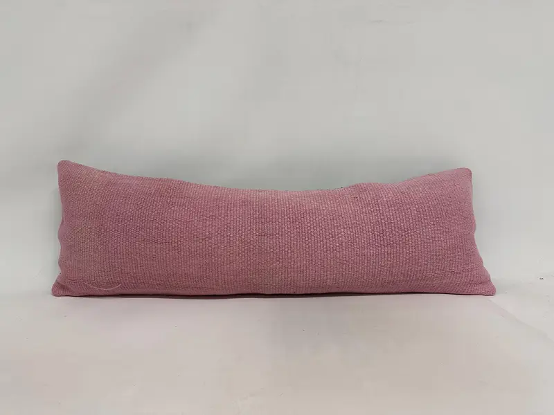 パターンスロークッションケース、トルコのキリム枕、手作りのキリムクッション、枕カバー、ギフト枕、16x48ピンクのクッションカバー - 1