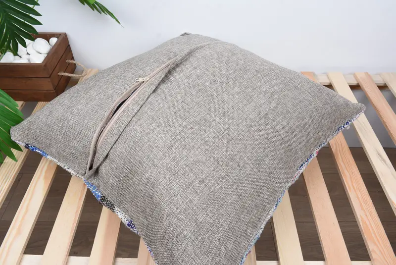 Cushion Case, Vintage Kilim Throw Pillow, Bed Pillow Sham, Turkish Pillow, Vintage Pillow, Neutral Cushion, 24x24 Blue Pillow - 8