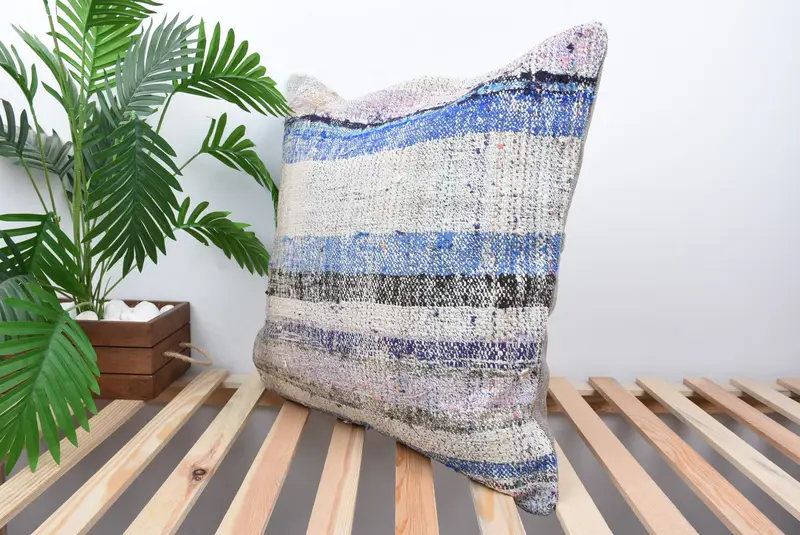 Cushion Case, Vintage Kilim Throw Pillow, Bed Pillow Sham, Turkish Pillow, Vintage Pillow, Neutral Cushion, 24x24 Blue Pillow - 5