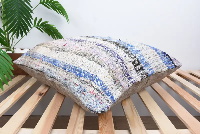 Cushion Case, Vintage Kilim Throw Pillow, Bed Pillow Sham, Turkish Pillow, Vintage Pillow, Neutral Cushion, 24x24 Blue Pillow - 6