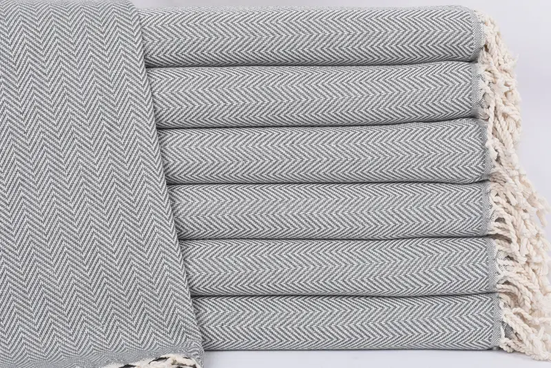 Custom Beach Towels Turkish Cotton Dark Gray Herringbone, 70x40 Inches