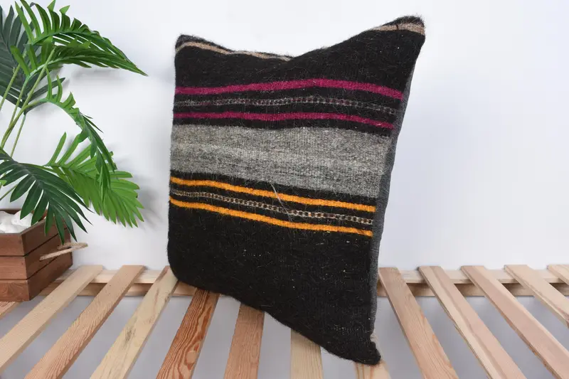 Vintage Cushion Case, Wool Kilim Pillow Cushion Cover, Pillow Cover, Turkish Pillow, Throw Kilim Pillow, Vintage Pillow, 20x20 Brown Pillow Cover - 5