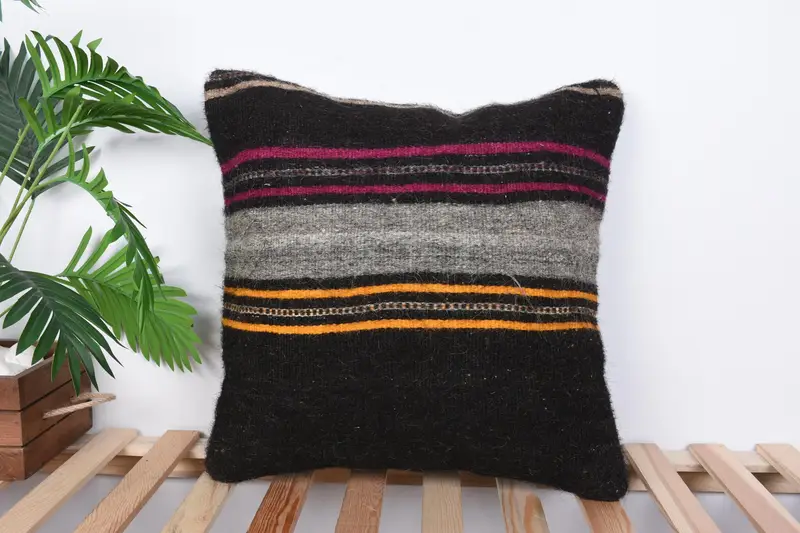 Vintage Cushion Case, Wool Kilim Pillow Cushion Cover, Pillow Cover, Turkish Pillow, Throw Kilim Pillow, Vintage Pillow, 20x20 Brown Pillow Cover - 1