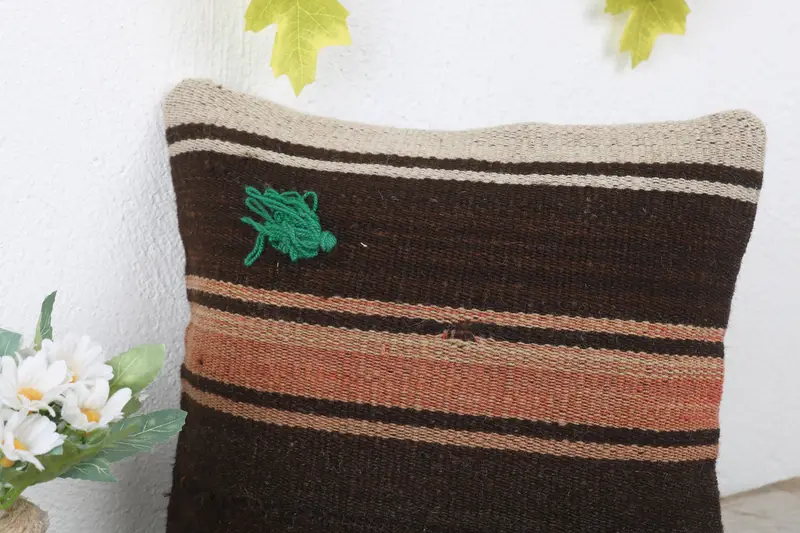12x12 Brown Pillow Case, Cushion Cover, Bed Cushion Case, Vintage Pillow, Turkish Bench Pillow Cover, Pillow for Couch, Kilim Pillow - 5