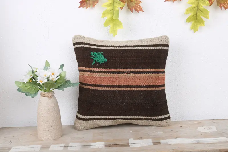 12x12 Brown Pillow Case, Cushion Cover, Bed Cushion Case, Vintage Pillow, Turkish Bench Pillow Cover, Pillow for Couch, Kilim Pillow - 2