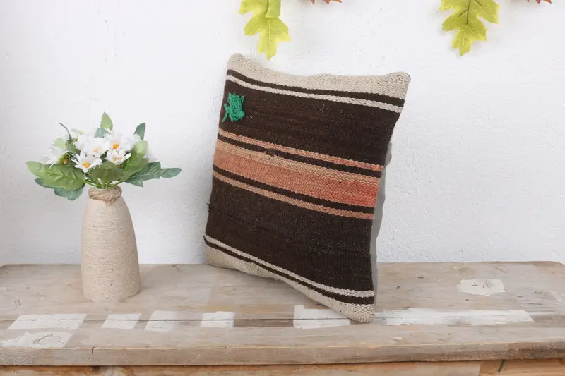 12x12 Brown Pillow Case, Cushion Cover, Bed Cushion Case, Vintage Pillow, Turkish Bench Pillow Cover, Pillow for Couch, Kilim Pillow - 4