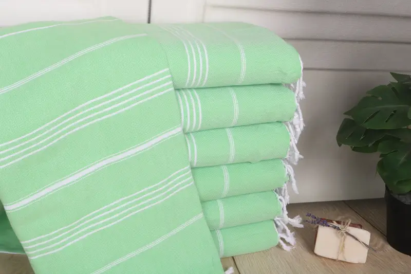 Beach Towel Personalized Cotton Light Green Stripes, 70x40 Inches