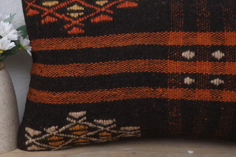 Kilim Cushion Sham, Gift Pillow, 12x20 Brown Pillow Case, Cushion Case, Ethnic Pillow Cover Pillow Case, Antique Pillows - 3