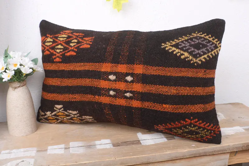 Kilim Cushion Sham, Gift Pillow, 12x20 Brown Pillow Case, Cushion Case, Ethnic Pillow Cover Pillow Case, Antique Pillows - 4