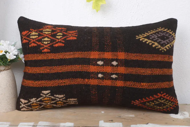 Kilim Cushion Sham, Gift Pillow, 12x20 Brown Pillow Case, Cushion Case, Ethnic Pillow Cover Pillow Case, Antique Pillows - 2