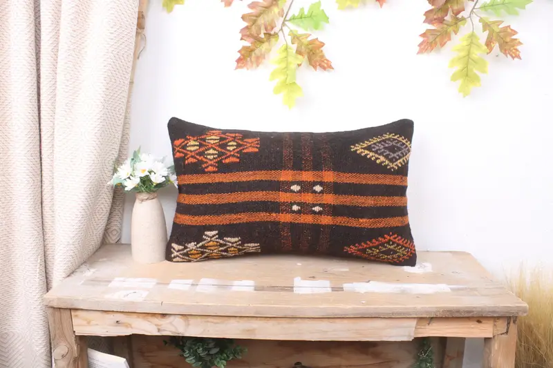 Kilim Cushion Sham, Gift Pillow, 12x20 Brown Pillow Case, Cushion Case, Ethnic Pillow Cover Pillow Case, Antique Pillows - 1