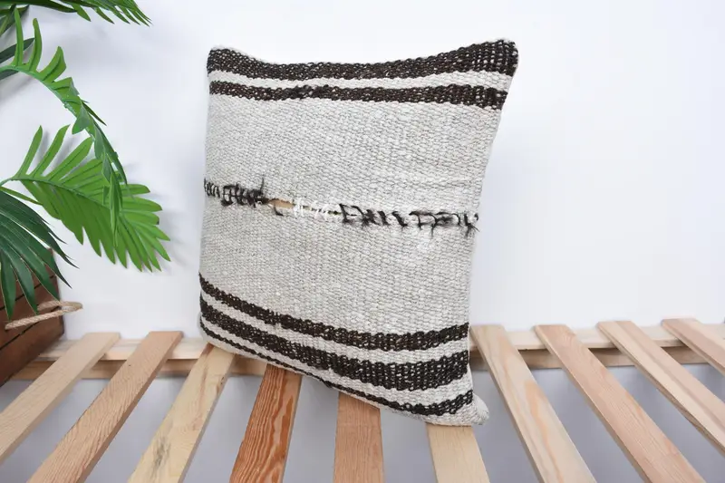 Cushion Case, 16x16 Beige Pillow Case, Home Decor Pillow, Ethnical Kilim Rug Pillow, Accent Throw Cushion Case, Turkish Kilim Pillow - 5