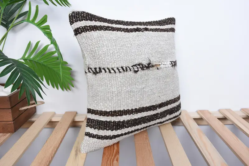 Cushion Case, 16x16 Beige Pillow Case, Home Decor Pillow, Ethnical Kilim Rug Pillow, Accent Throw Cushion Case, Turkish Kilim Pillow - 4