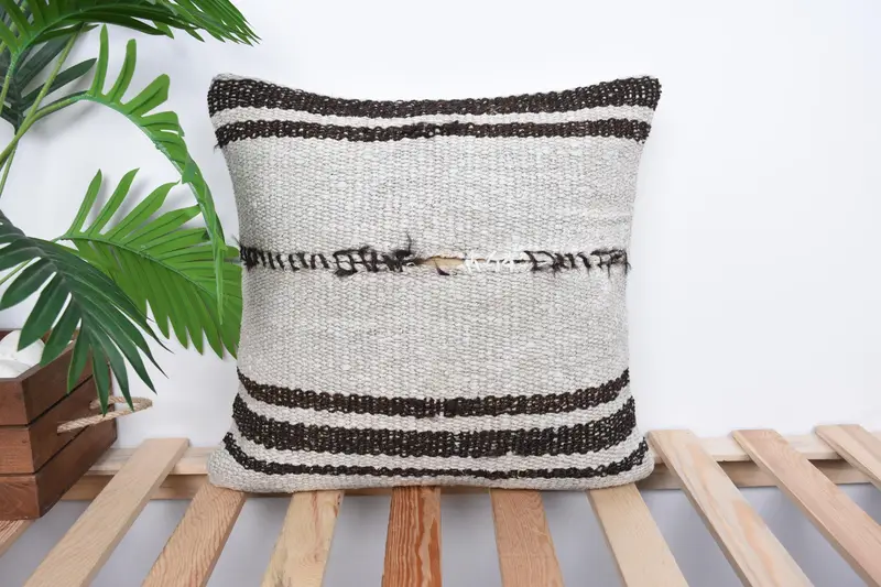Cushion Case, 16x16 Beige Pillow Case, Home Decor Pillow, Ethnical Kilim Rug Pillow, Accent Throw Cushion Case, Turkish Kilim Pillow - 1