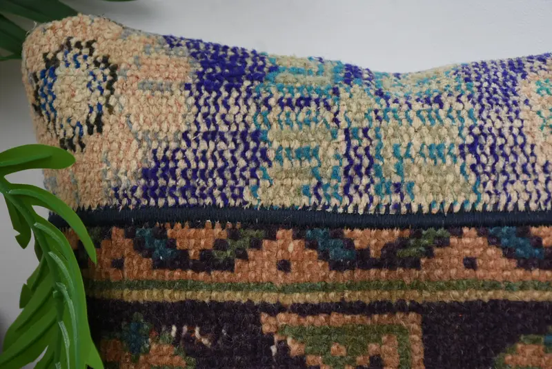 Pillow Cover, One Of A Kind Pillow Case, Natural Pillow, Throw Kilim Pillow, Home Decor Pillow, 12x24 Blue Cushion, Handmade Kilim Cushion - 2