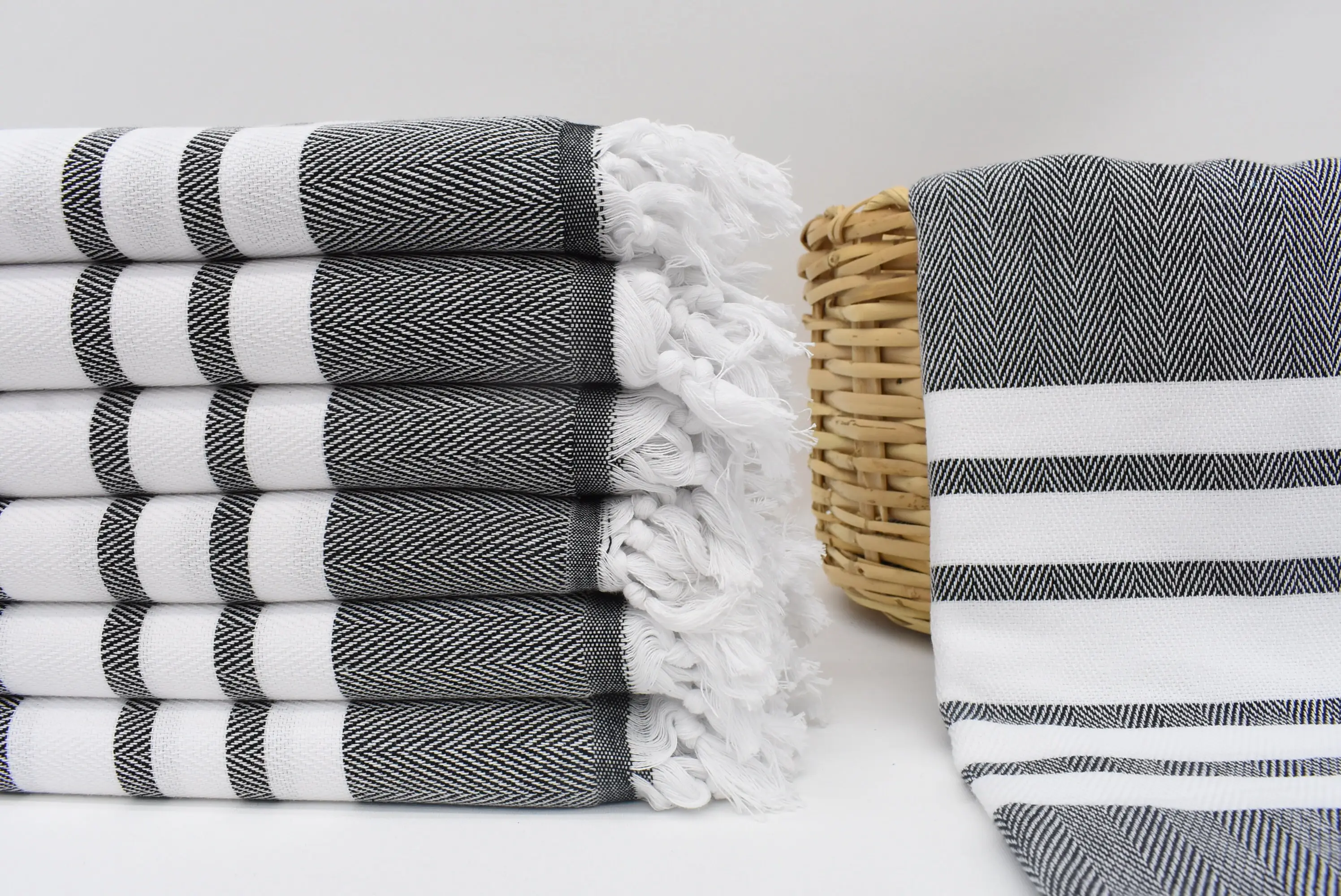 Handmade Black Chevron Bath Towel, Organic Cotton, 67x36 Inches - 1