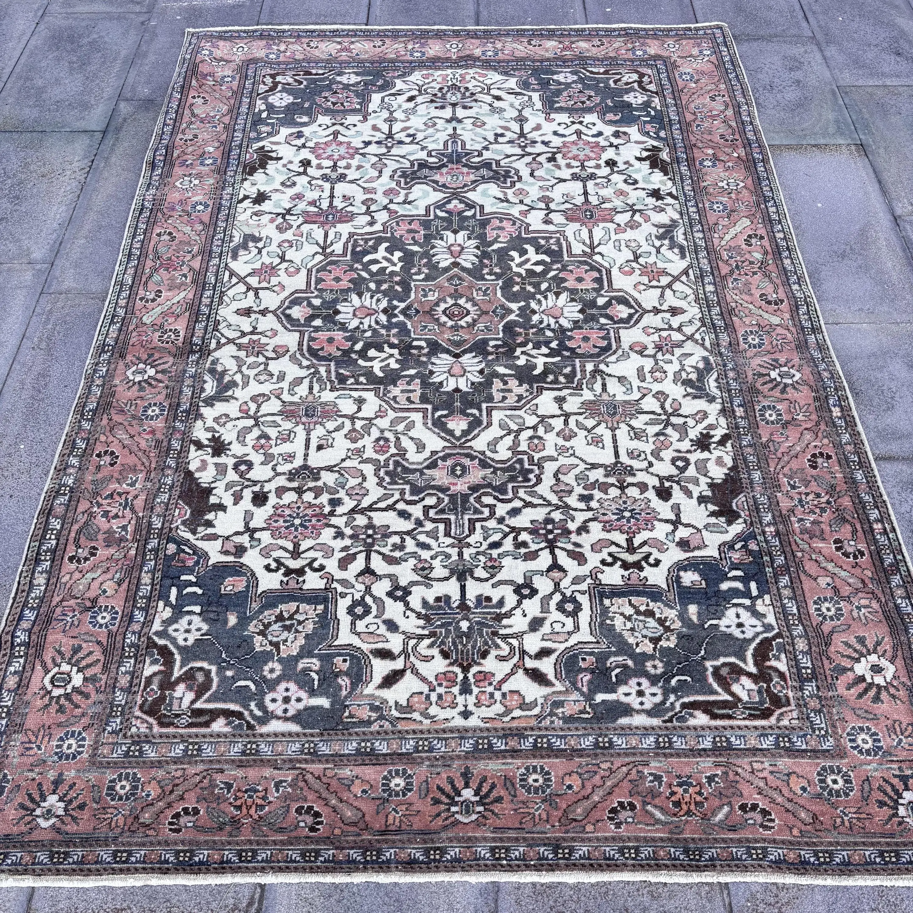 4.7x7.1 ft Rug, Turkish Vintage Rug, Blue Patchwork Wool Rug - 1