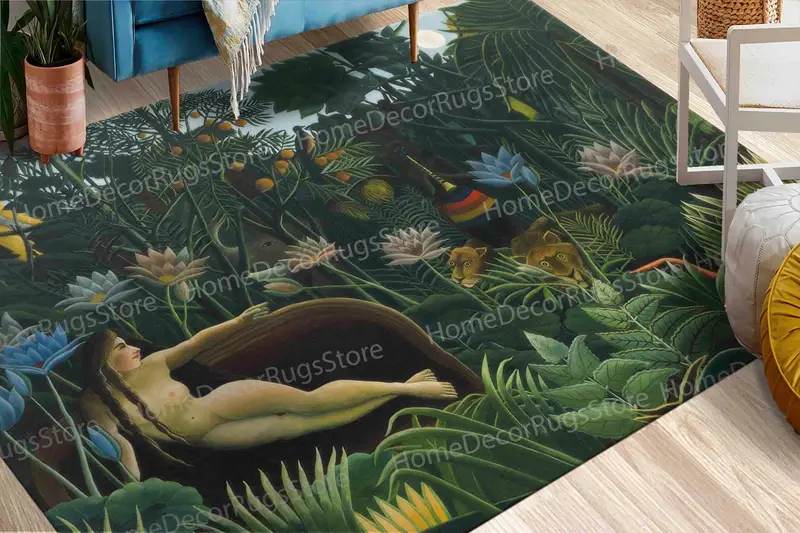 エレガントなボタニカルウーマンフローラルプリントラグ - モダンホームアクセント