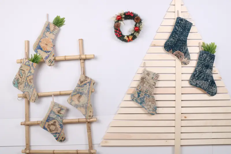 Patrón de adornos navideños, calcetín navideño de 22 pulgadas de ancho