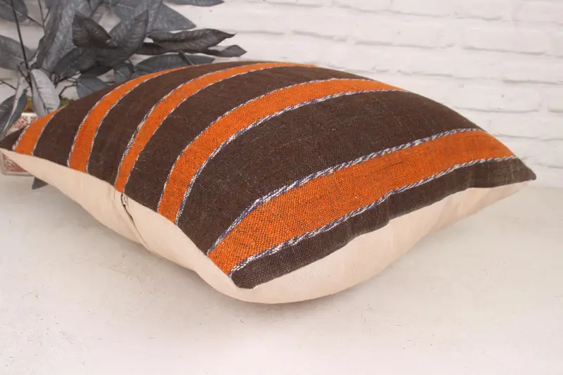 Ethnical Kilim Rug Pillow, Handmade Pillow, Turkish Pillow, 20x20 Orange Pillow Cover, Home Decor Pillow, Pillow Cover, Nautical Throw Pillow Cover - 6