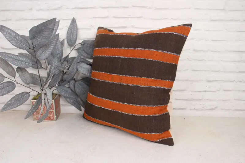 Ethnical Kilim Rug Pillow, Handmade Pillow, Turkish Pillow, 20x20 Orange Pillow Cover, Home Decor Pillow, Pillow Cover, Nautical Throw Pillow Cover - 4