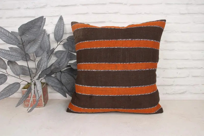 Ethnical Kilim Rug Pillow, Handmade Pillow, Turkish Pillow, 20x20 Orange Pillow Cover, Home Decor Pillow, Pillow Cover, Nautical Throw Pillow Cover - 1