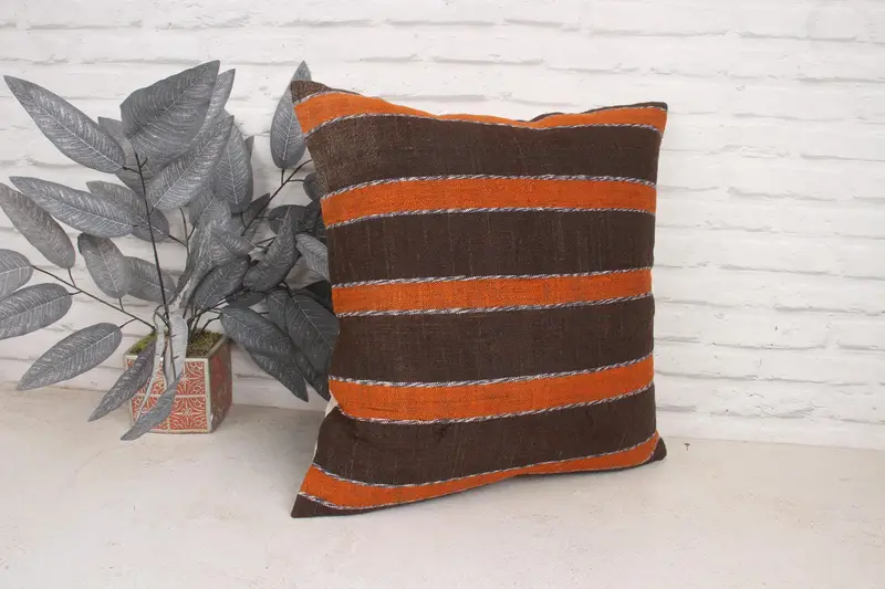 Ethnical Kilim Rug Pillow, Handmade Pillow, Turkish Pillow, 20x20 Orange Pillow Cover, Home Decor Pillow, Pillow Cover, Nautical Throw Pillow Cover - 3
