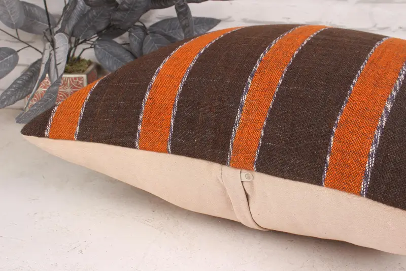 Ethnical Kilim Rug Pillow, Handmade Pillow, Turkish Pillow, 20x20 Orange Pillow Cover, Home Decor Pillow, Pillow Cover, Nautical Throw Pillow Cover - 7