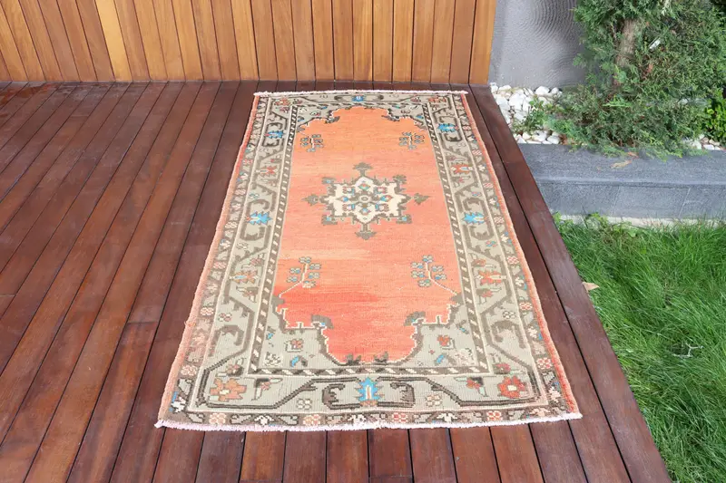 オレンジ オリエンタル ラグ、3.2x6 フィート エレガント ベージュ アクセント