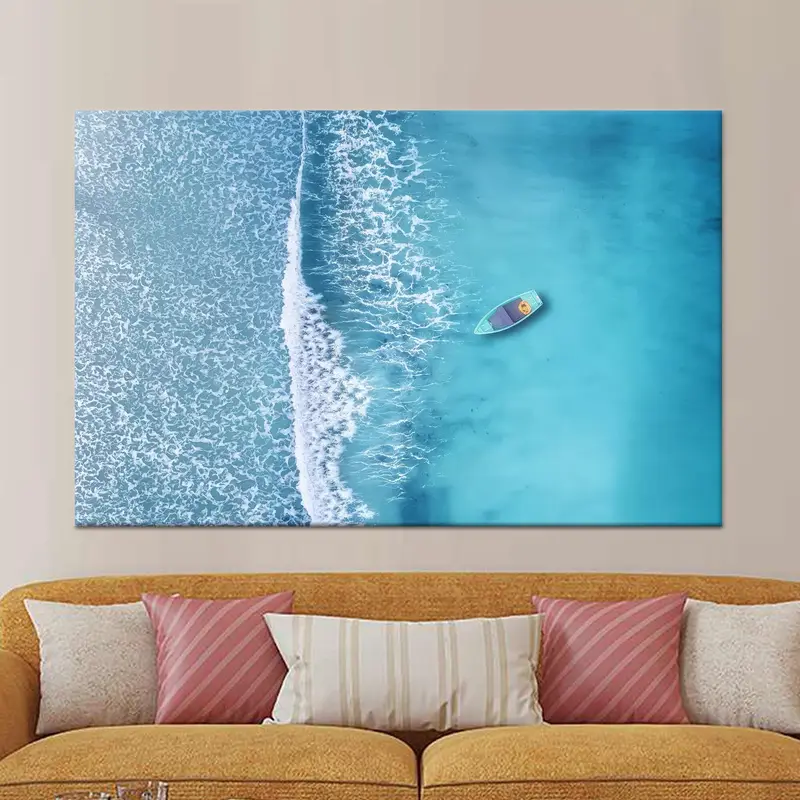 Zarif Deniz Manzarası Mavi Kıyı Tropikal Baskılı Kanvas