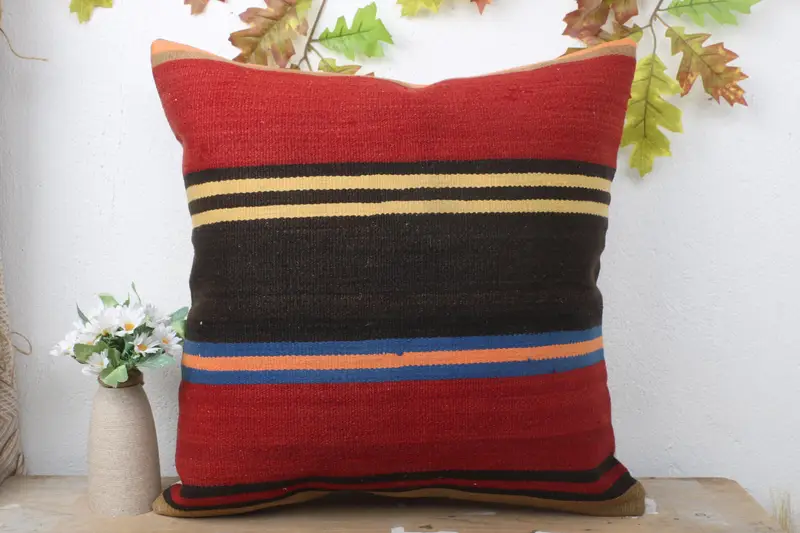 Farmhouse Cushion Case, Home Decor Pillow, Ethnical Kilim Rug Pillow, Pillow, Boho Pillow Sham Cover, 20x20 Red Pillow Case - 2