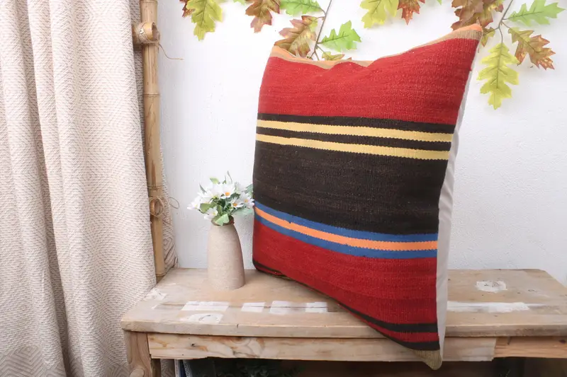 Farmhouse Cushion Case, Home Decor Pillow, Ethnical Kilim Rug Pillow, Pillow, Boho Pillow Sham Cover, 20x20 Red Pillow Case - 4
