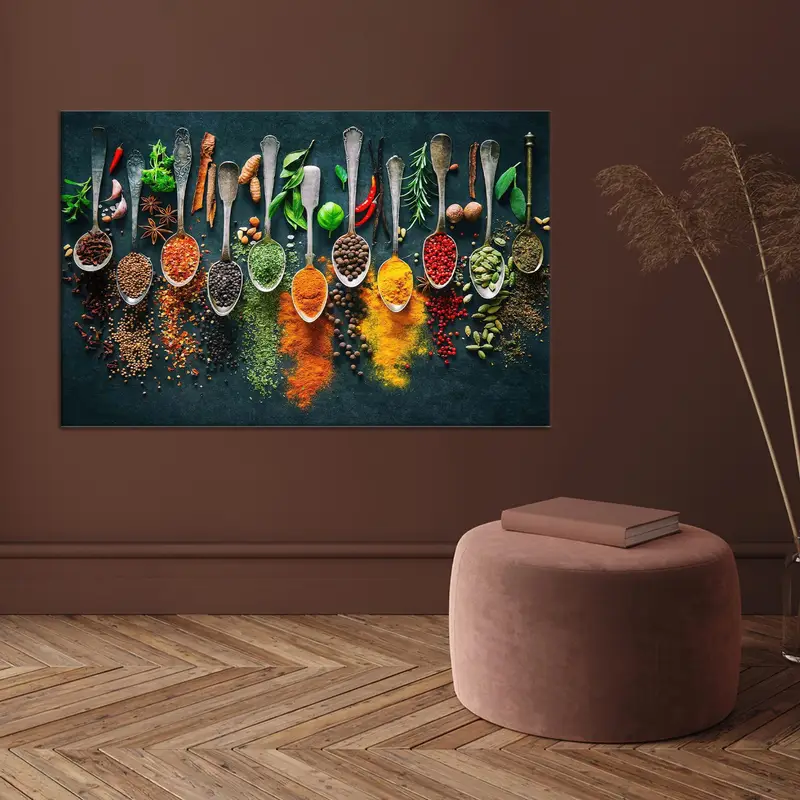 Elegant Indian Spices Canvas: Vibrant Dining Room Art