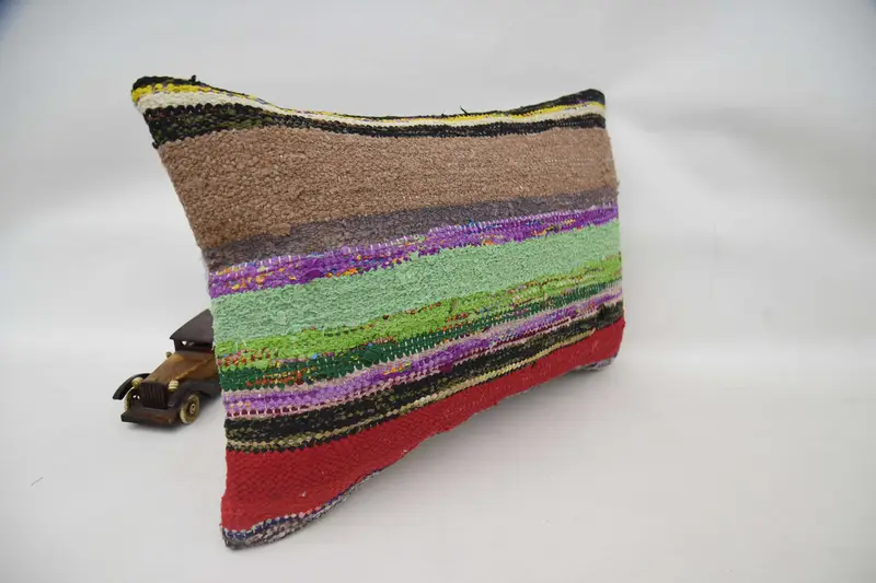 Handmade Kilim Cushion, Vintage Kilim Pillow, Cushion Case, Neutral Throw Pillow Sham, Turkish Pillow, 16x24 Green Cushion Cover - 3