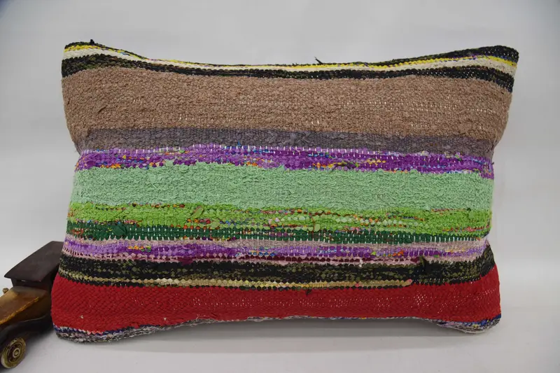 Handmade Kilim Cushion, Vintage Kilim Pillow, Cushion Case, Neutral Throw Pillow Sham, Turkish Pillow, 16x24 Green Cushion Cover - 5