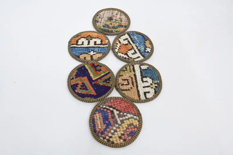 Juego de posavasos Kilim azul y naranja, posavasos duraderos y elegantes