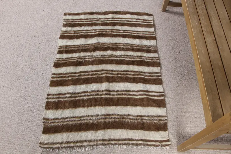 Alfombra de rayas marrón y beige, decoración elegante de 8 x 11 m