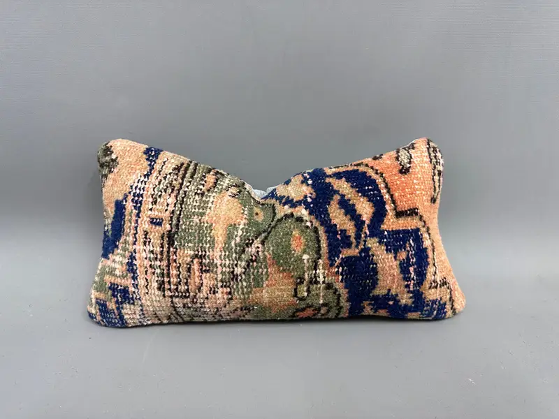 Pillow Sham, 8x16 Blue Cushion, Meditation Pillow Case, Handwoven Pillow Cover Cushion Case, Vintage Pillow, Home Decor Pillow, Kilim Cushion Sham - 1